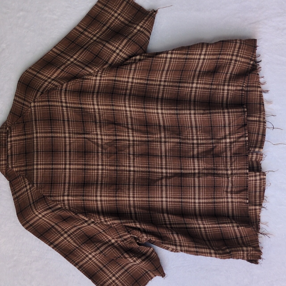 Wild Fable‎ Women's Brown Plaid Raw Hem Grunge Oversized Button Shirt Size XS - Picture 7 of 9